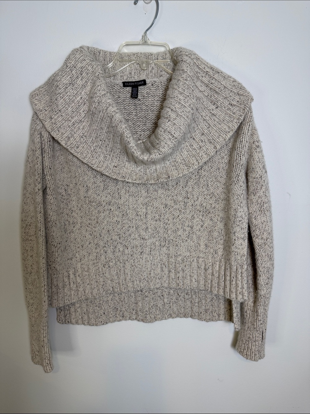 EILEEN FISHER Wide Cowl-Neck High Low Cashmere Wool Sweater, Oatmeal | Sz XS